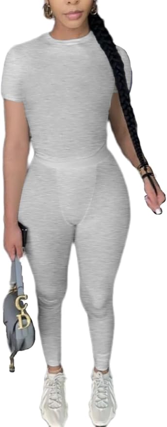 AYWA Two Piece Outfits for Women Fitted Crew Neck T-shirt High Waist Leggings Biker Shorts Matching Sets Streetwear