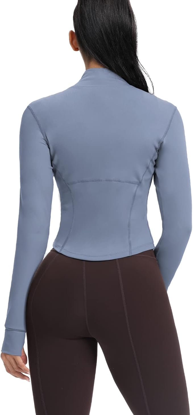 AVGO Women's Cropped Running Workout Jackets Zip Slim Fit Athletic Tops with Thumb Holes