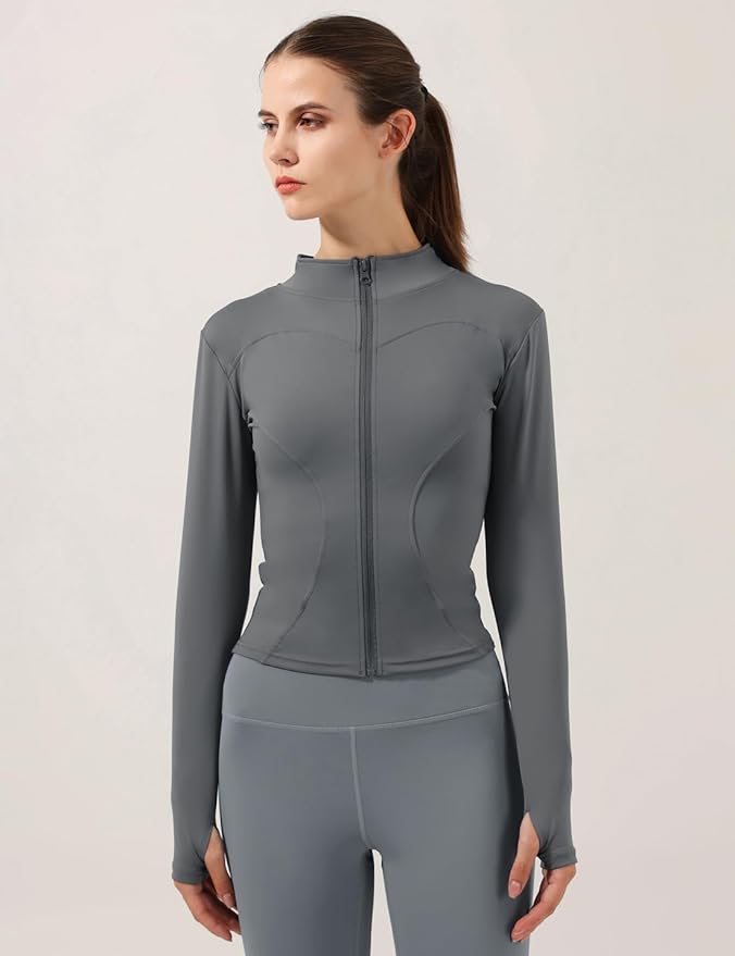 Locachy Women's Lightweight Stretchy Workout Full Zip Running Track Jacket with Thumb Holes