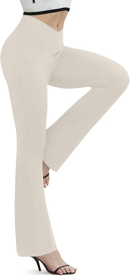 Flare Leggings for Women Yoga Pants with Pockets High Waisted Crossover Flare Leggings Bootcut Casual Yoga Pants