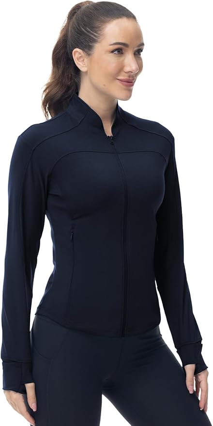 Gopune Women's Workout Athletic Jacket Lightweight Zip Up Yoga Slim Fit Tops with Pockets