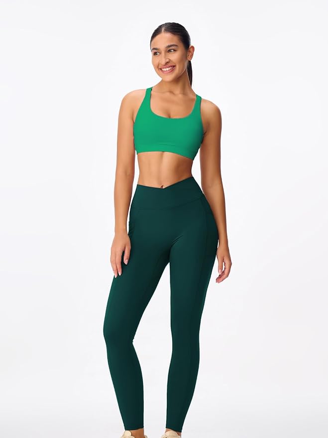 Women's Strappy Sports Bras Light Compression Crop Criss Cross Back Padded Workout Yoga Bra Supportive U Neckline