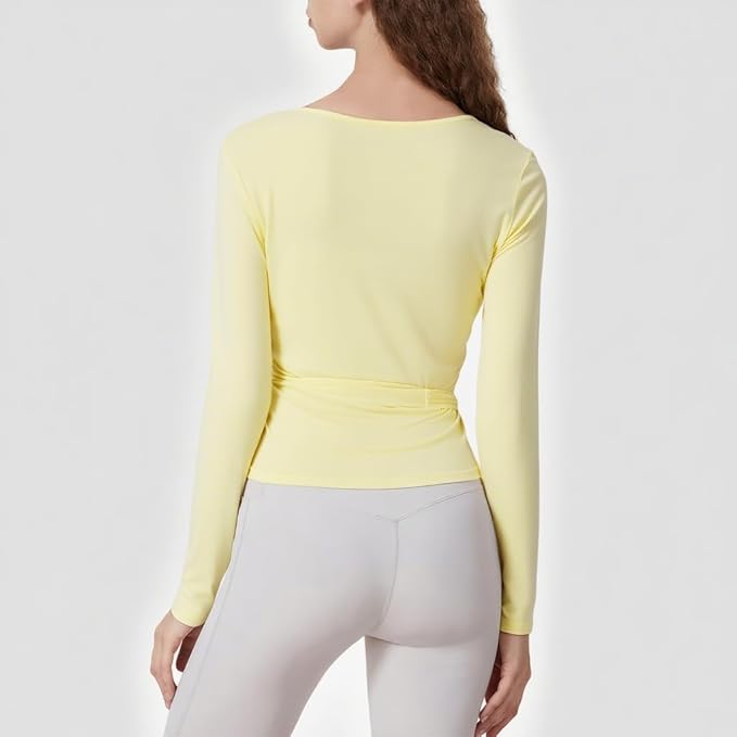 Women Ballet Wrap Top Long Sleeve Self Tie Dance Shirt Pilates Yoga Tops Y2k Workout Active Blouses