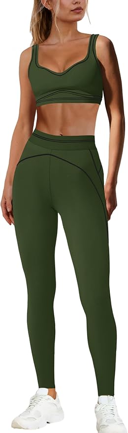 Nirovien Womens 2 Piece Workout Sets Athletic Yoga Sets Pilates Gym Outfits Butt Lifting Leggings and Sports Bra