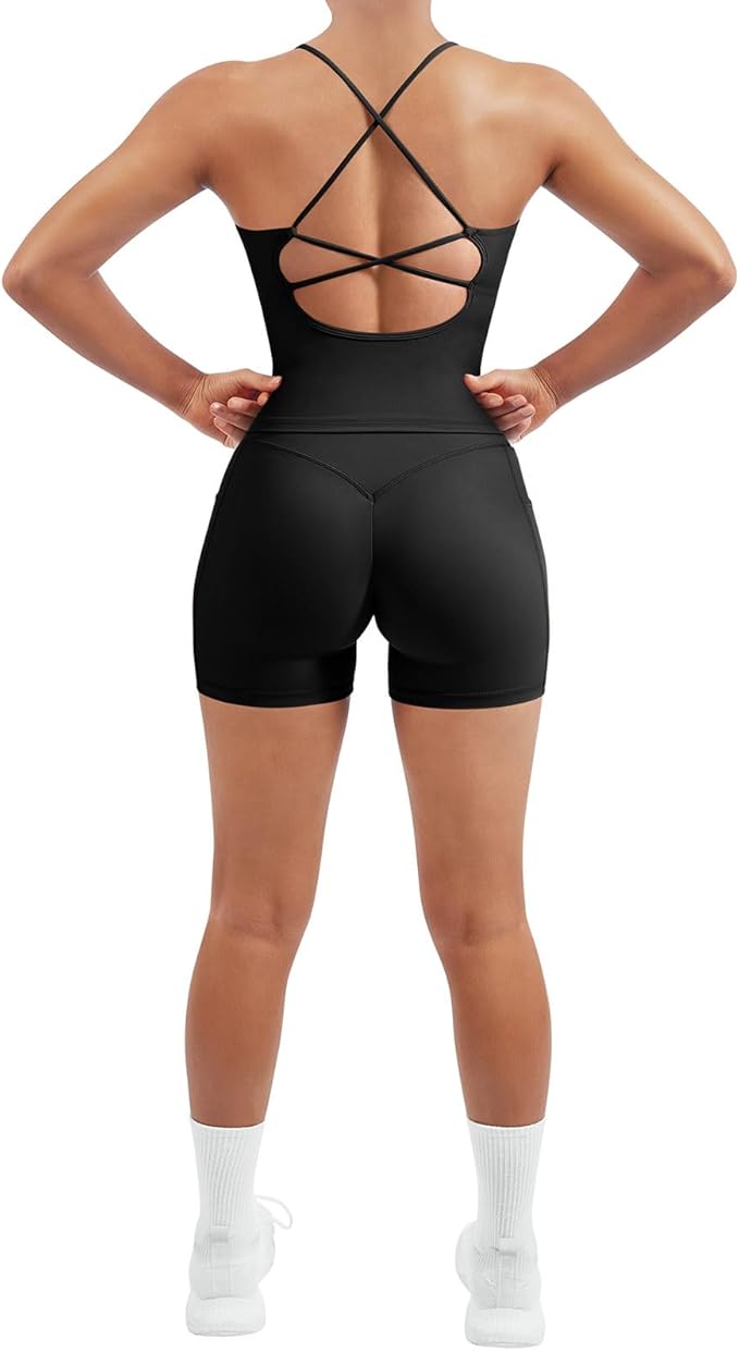 SUUKSESS Women 2 Piece Workout Sets Padded Tank Tops Tummy Control Leggings Gym Outfits