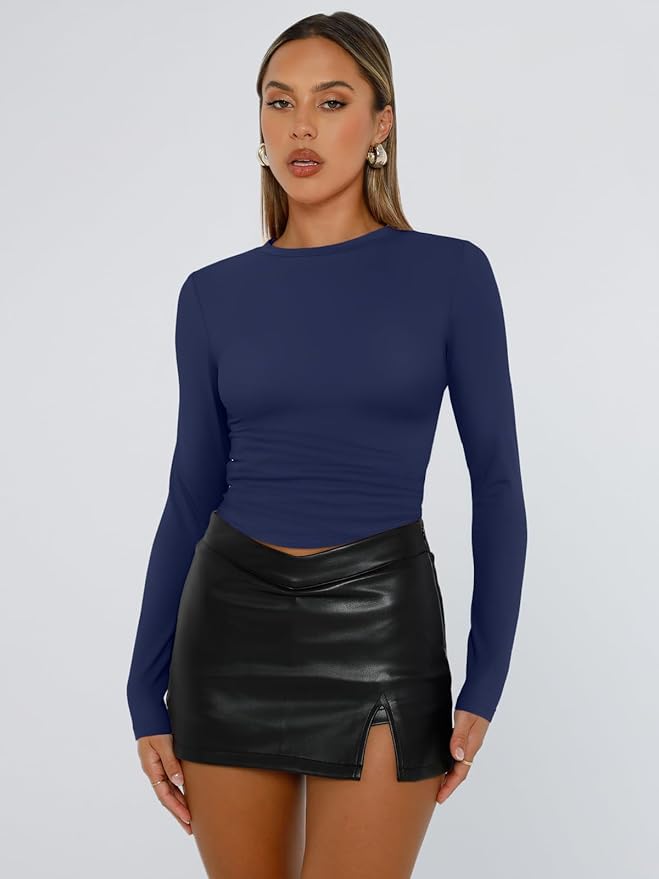 Trendy Queen Womens Long Sleeve T Shirts Fall Fashion 2026 Basic Crop Tops Going Out Outfits Y2k Clothes
