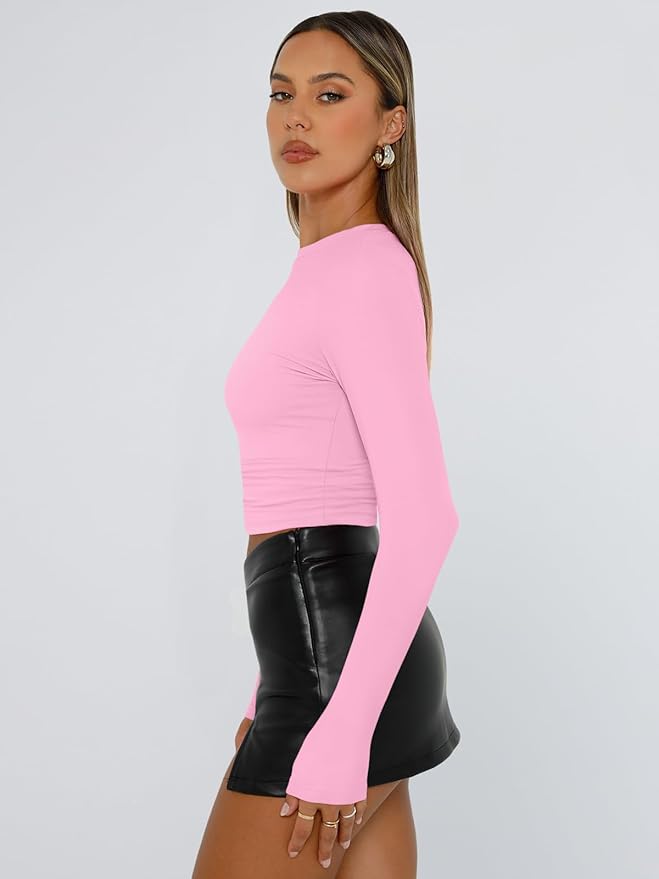 Trendy Queen Womens Long Sleeve T Shirts Fall Fashion 2026 Basic Crop Tops Going Out Outfits Y2k Clothes
