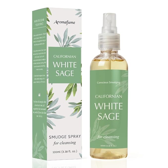 White Sage Smudge Spray by Aromafume | 100ml/3.3 oz | Sage for Cleansing Negative Energy & Protection | Non-Toxic Room Spray | Natural Sage Mist for Spiritual Cleansing, Smokeless Smudging