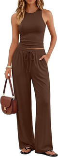 Trendy Queen Women's 2 Piece Summer Lounge Sets Butter Soft Tank Top & High Waisted Wide Leg Pants with Pockets