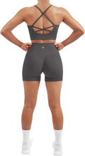 SUUKSESS Women Seamless 2 Piece Workout Sets Criss Cross Sports Bra High Waist Booty Shorts
