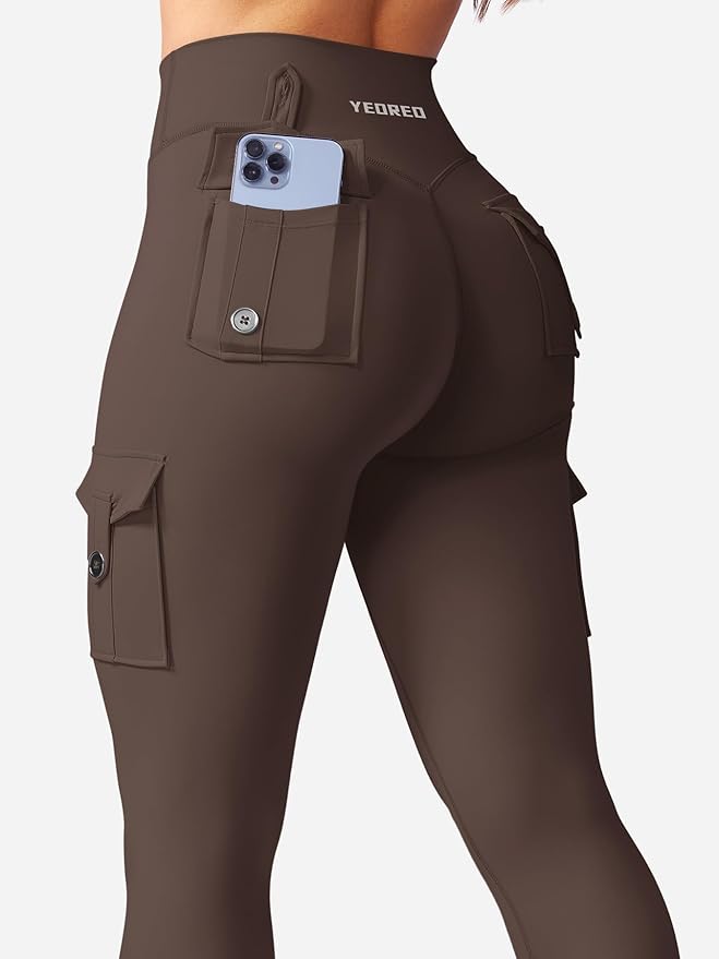 YEOREO CoreFlex Workout Cargo Leggings with Pockets for Women Hidden Scrunch Butt Lifting Leggings Gym Yoga Pants