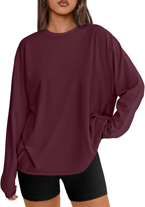 Trendy Queen Womens Spring Tops Oversized Long Sleeve T Shirts 2026 Basic Tee Fall Casual Workout Y2K Clothes