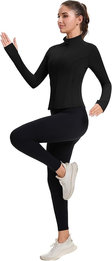 ZHENWEI Workout Jackets for Women Full Zip Up Cropped Athletic Long Sleeve Lightweight Slim Fit Running Tops with Pockets