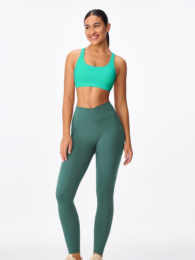 Women's Strappy Sports Bras Light Compression Crop Criss Cross Back Padded Workout Yoga Bra Supportive U Neckline