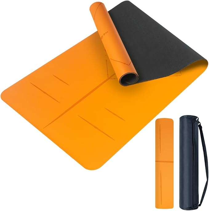 Natural Rubber Yoga Mat - Non Slip Non Toxic - 5mm Thick Yoga Mat for Hot Yoga/Pilates - Extra Large 26.8’’ with Alignment Guide - Sweat Proof - with Carrying Bag