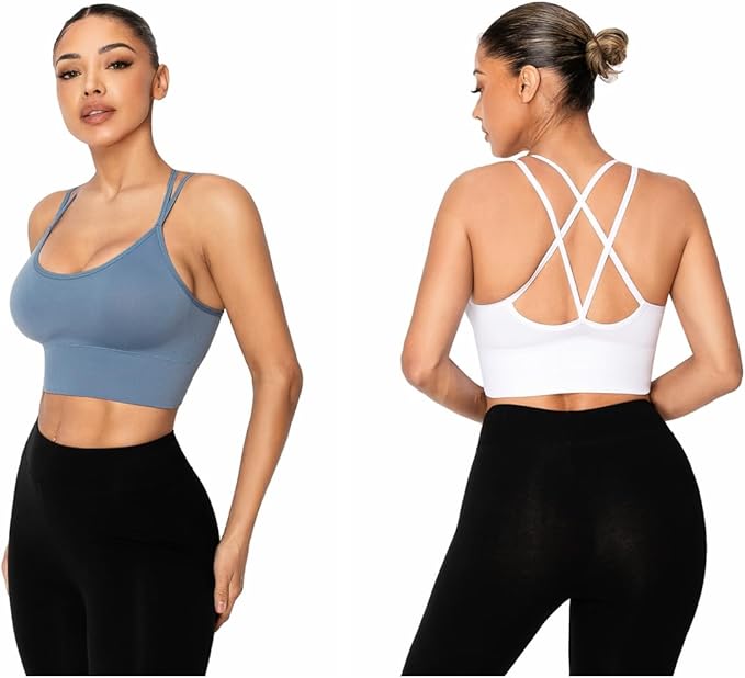Sykooria 3 Pack Strappy Sports Bra for Women Sexy Crisscross for Yoga Running Athletic Gym Workout Fitness Tank Tops