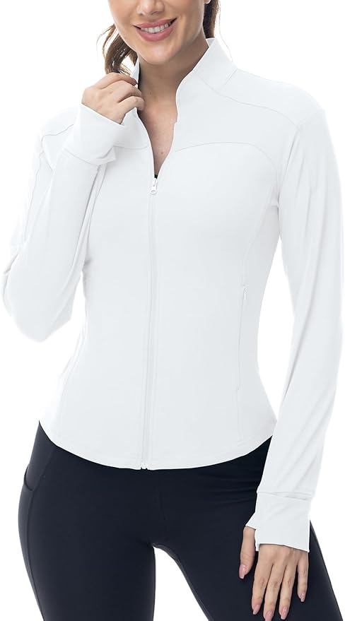BGOWATU Women's Workout Jacket Lightweight Zip up Running Athletic Jackets with Thumb Holes