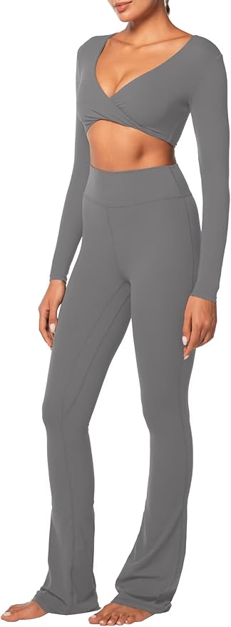 Sunzel Long Sleeve Workout Tops for Women Buttery Soft Deep V Twist Cropped Tops with Compression for Yoga Pilates Gym Outfit
