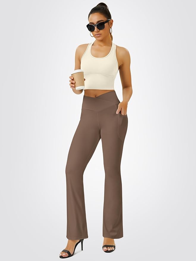FOHOFO Yoga Pants Women, Flare Leggings for Women with Pockets Crossover High Waisted Bootcut Yoga Pants