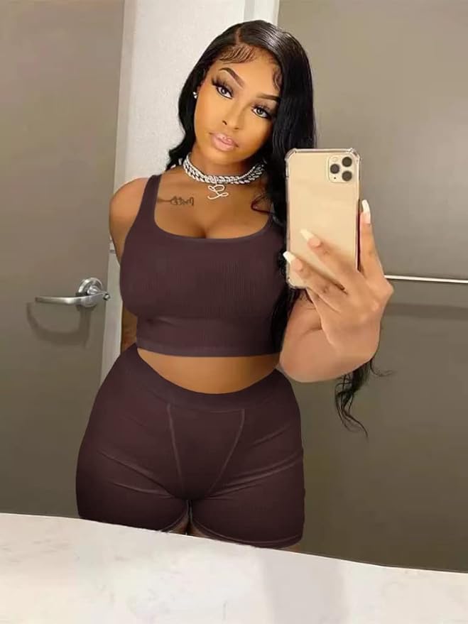 LICOBOD Casual Workout Sets 2 Piece Outfits for Women Ribbed Crop Tank Top High Waist Yoga Leggings Lounge Wear Tracksuit