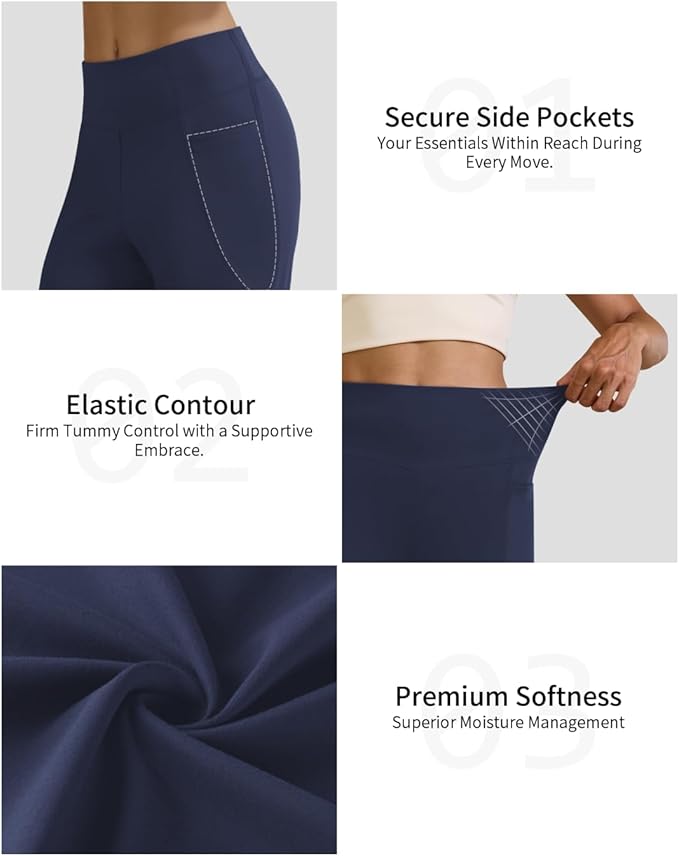 Womens High Waist Yoga Pants Stretchy Casual Trousers Straight Leg Pull On Side Pockets