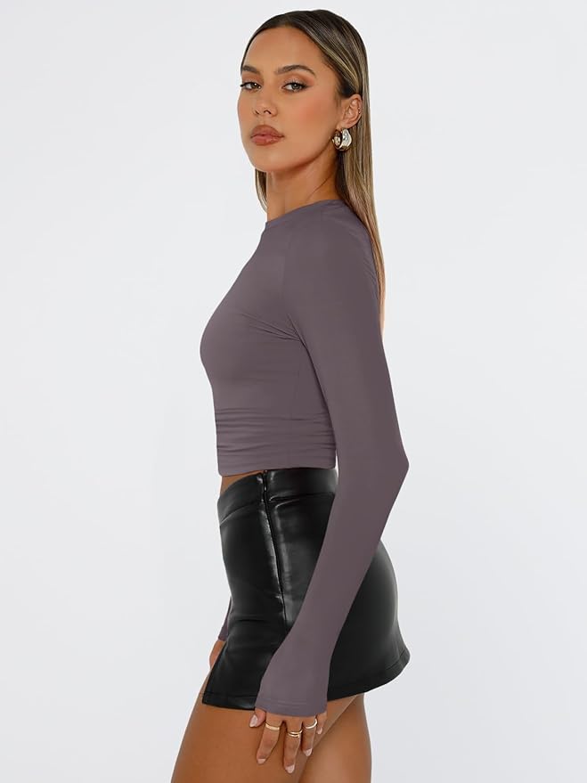 Trendy Queen Womens Long Sleeve T Shirts Fall Fashion 2026 Basic Crop Tops Going Out Outfits Y2k Clothes