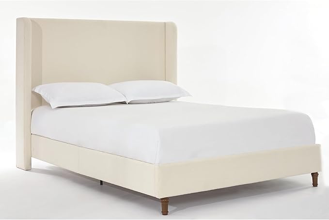 Upholstered Bed Frame King Size, 54" Tall Headboard Wingback Upholstered Platform Bed Frame for Adults Bedroom Strong Wood Slats Support/No Box Spring Needed/Easy Assembly, Beige