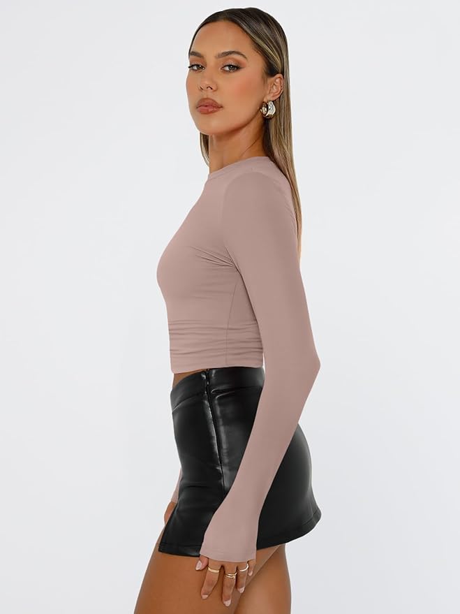 Trendy Queen Womens Long Sleeve T Shirts Fall Fashion 2026 Basic Crop Tops Going Out Outfits Y2k Clothes