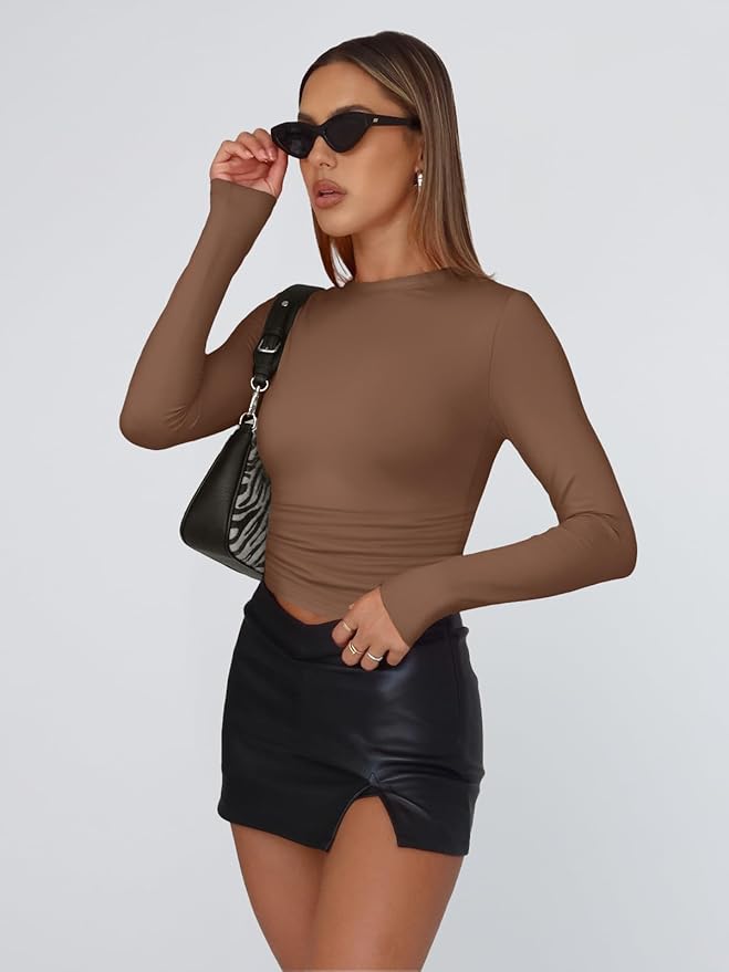 Trendy Queen Womens Long Sleeve T Shirts Fall Fashion 2026 Basic Crop Tops Going Out Outfits Y2k Clothes