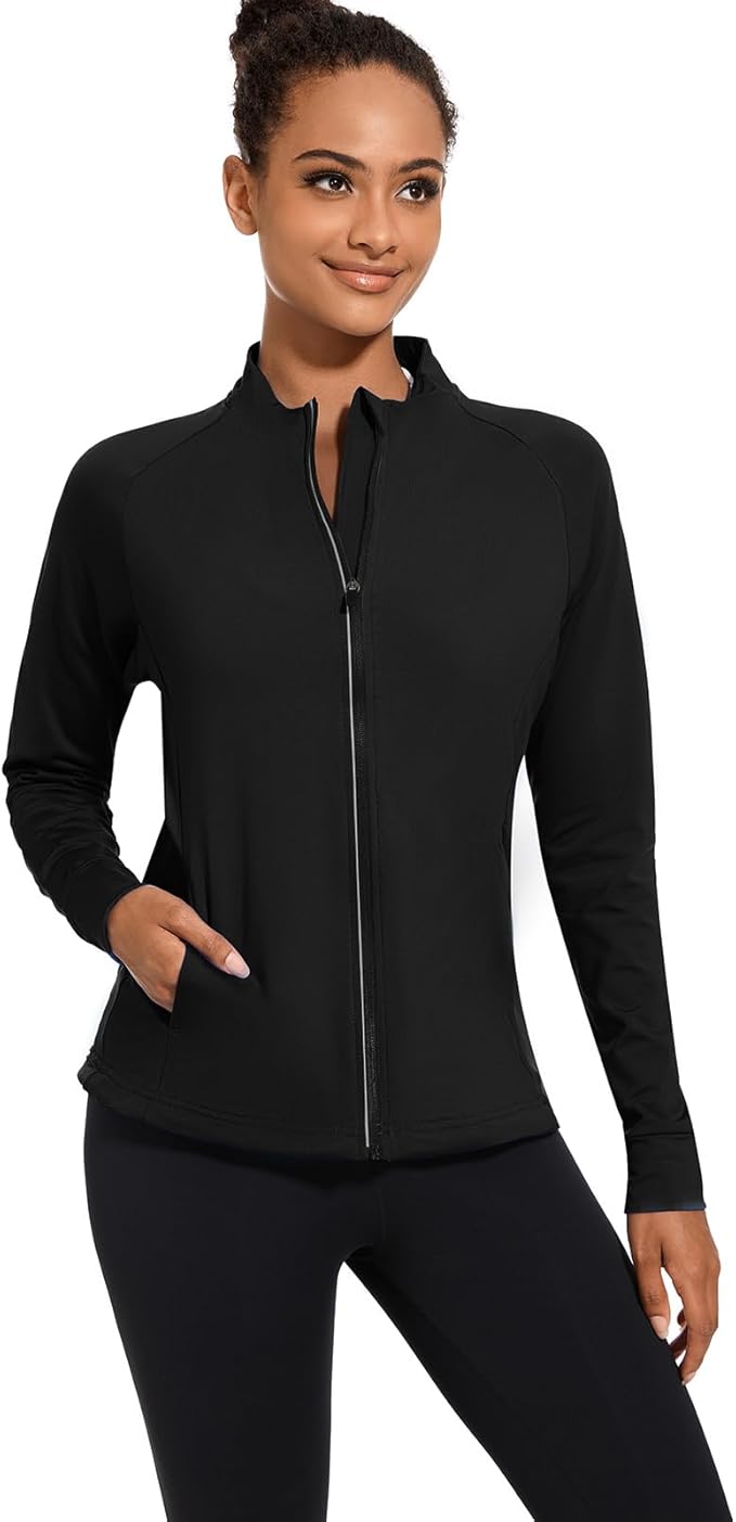 bpbtti Women's Polar Fleece Zip Up Workout Jackets with Pockets Slim Fit Cottony Soft Jacket for Running Athletic Yoga
