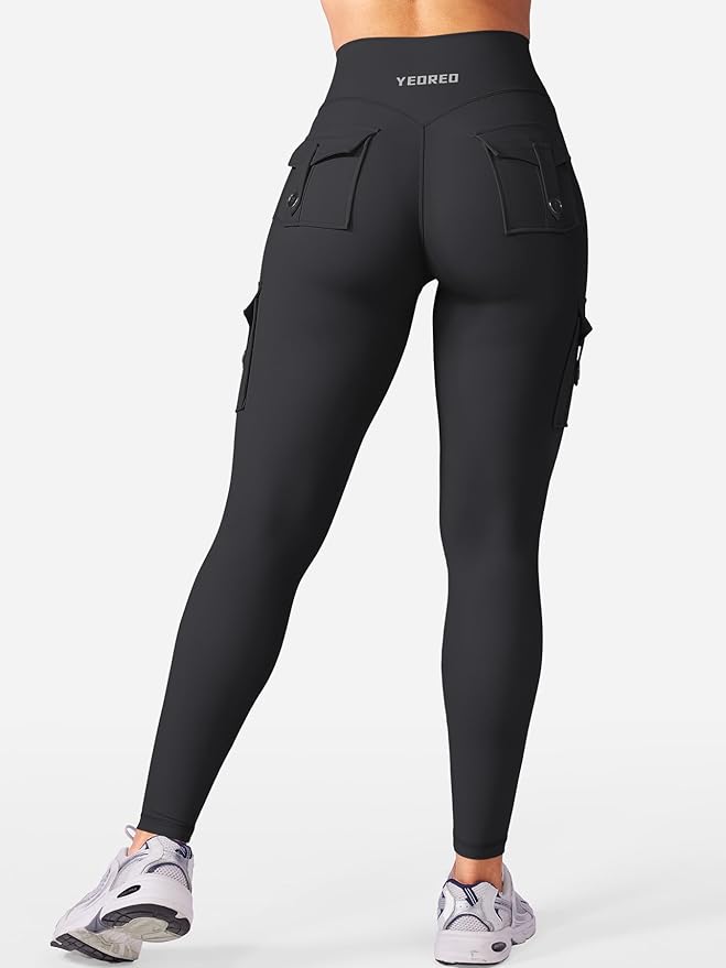 YEOREO CoreFlex Workout Cargo Leggings with Pockets for Women Hidden Scrunch Butt Lifting Leggings Gym Yoga Pants