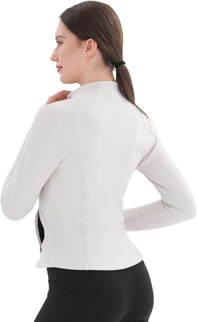 Women's Thermal Yoga Jacket - Thick Warm Full Zip Long Sleeve for Running Gym, Fleece Lined for Cold Weather Winter