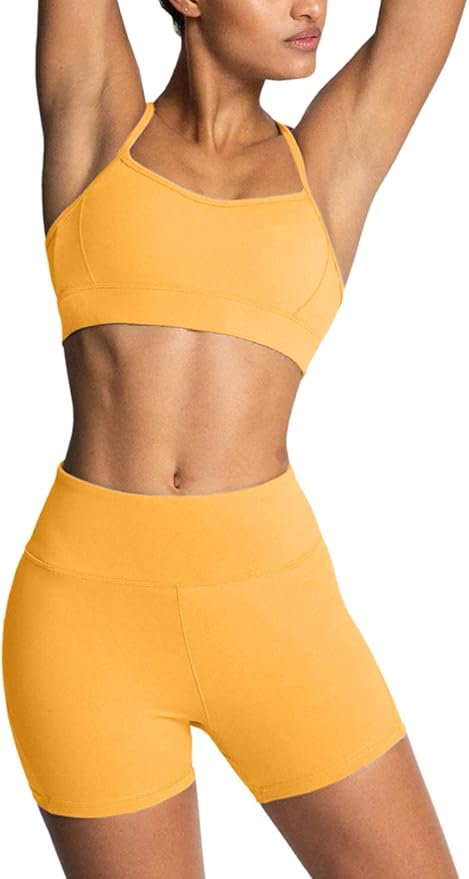 IMEKIS Women's Workout Sets 2 Piece Yoga Outfit High Waisted Biker Shorts Leggings Sports Bra Gym Fitness Clothes Tracksuit