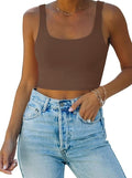 REORIA Women’s Sexy Square Neck Double Lined Seamless Sleeveless Cropped Tank Yoga Crop Basic Tops