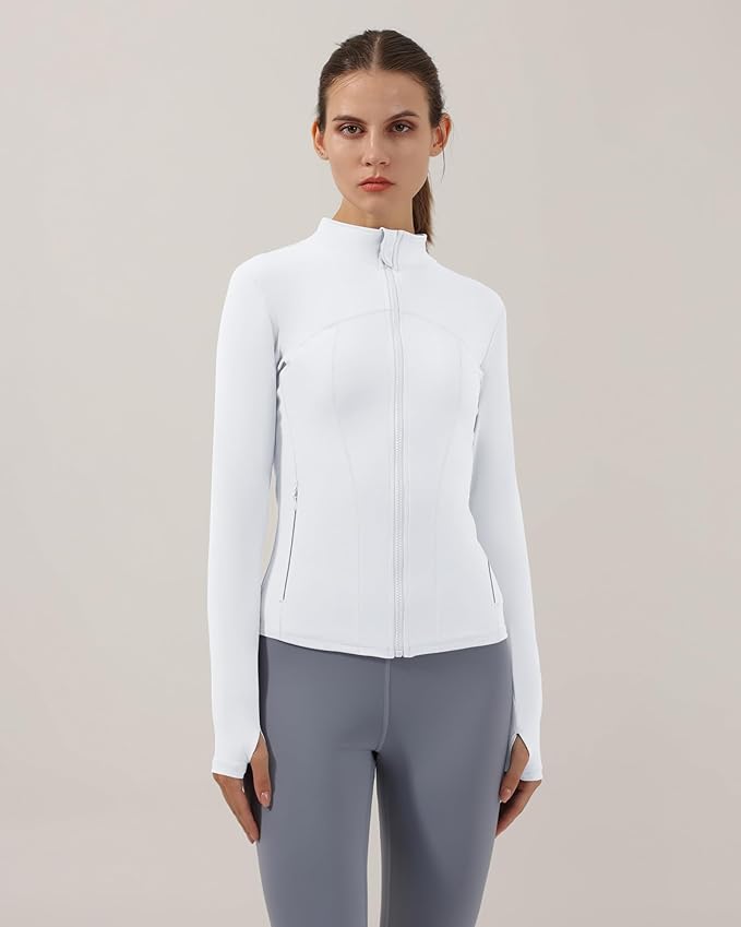Gacaky Women's Slim Fit Workout Running Track Jackets Full Zip-up Yoga Athletic Jacket with Thumb Holes