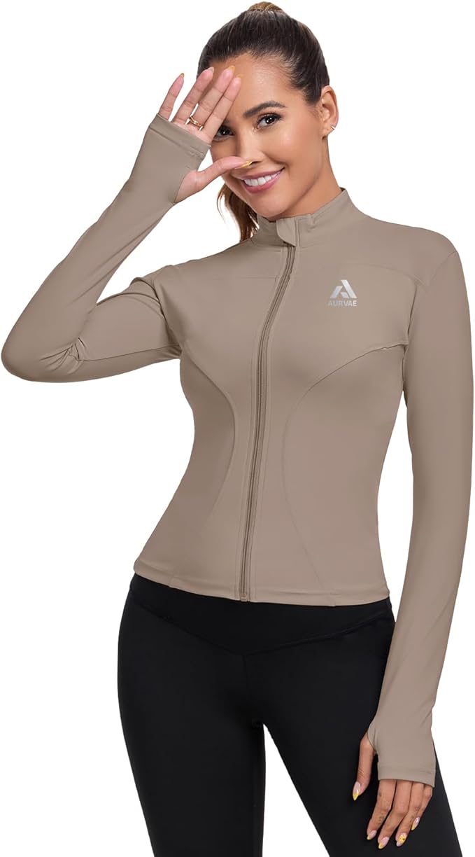 Women's Full Zip Workout Jacket Lightweight Running Slim Fit Athletic Jackets With Thumb Holes