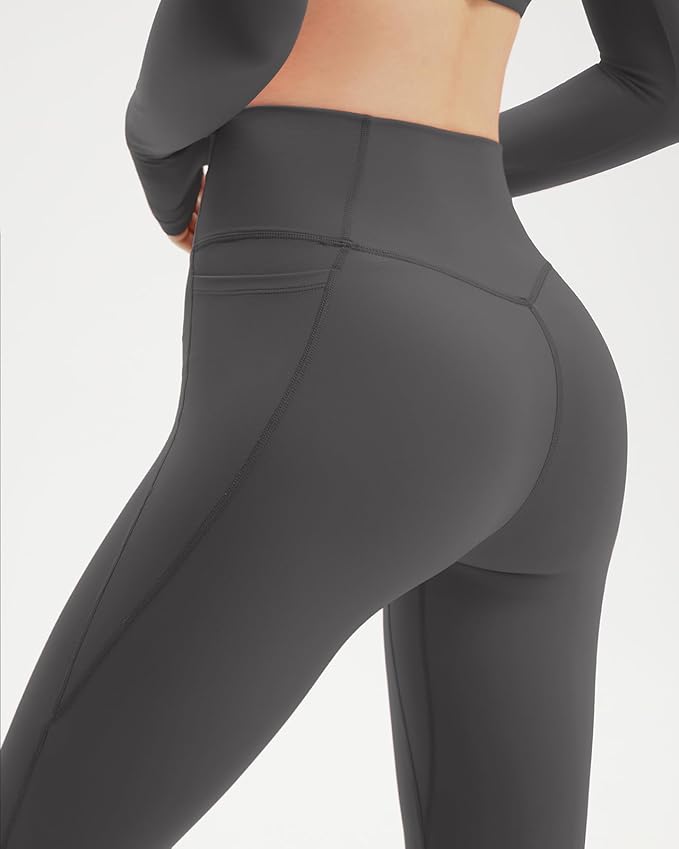 SUUKSESS Women 2 Piece Workout Sets Long Sleeve Twist Deep V Crop Padded Tops Yoga Leggings with Side Pockets