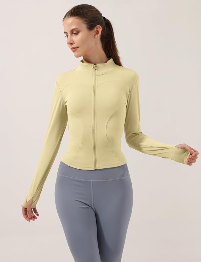 Locachy Women's Lightweight Stretchy Workout Full Zip Running Track Jacket with Thumb Holes