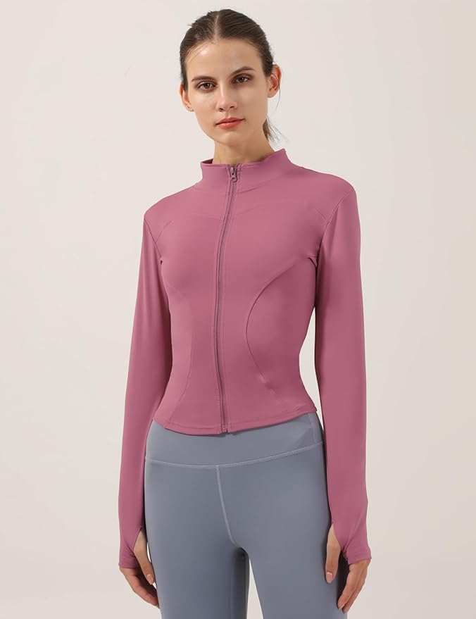 Locachy Women's Lightweight Stretchy Workout Full Zip Running Track Jacket with Thumb Holes