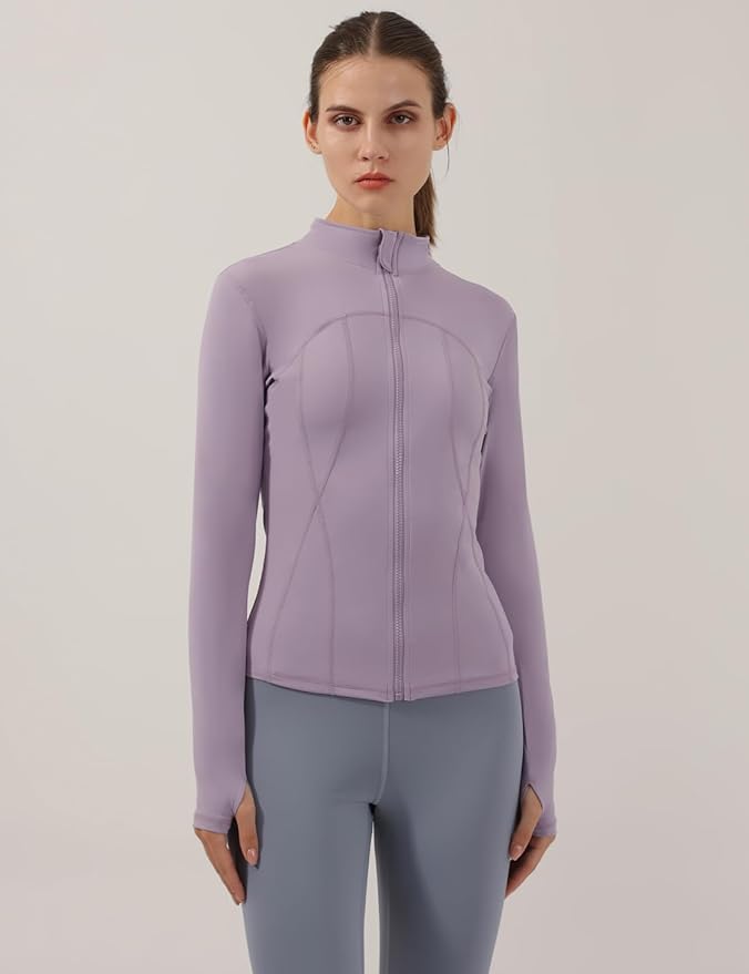 Gacaky Women's Slim Fit Workout Running Track Jackets Full Zip-up Yoga Athletic Jacket with Thumb Holes