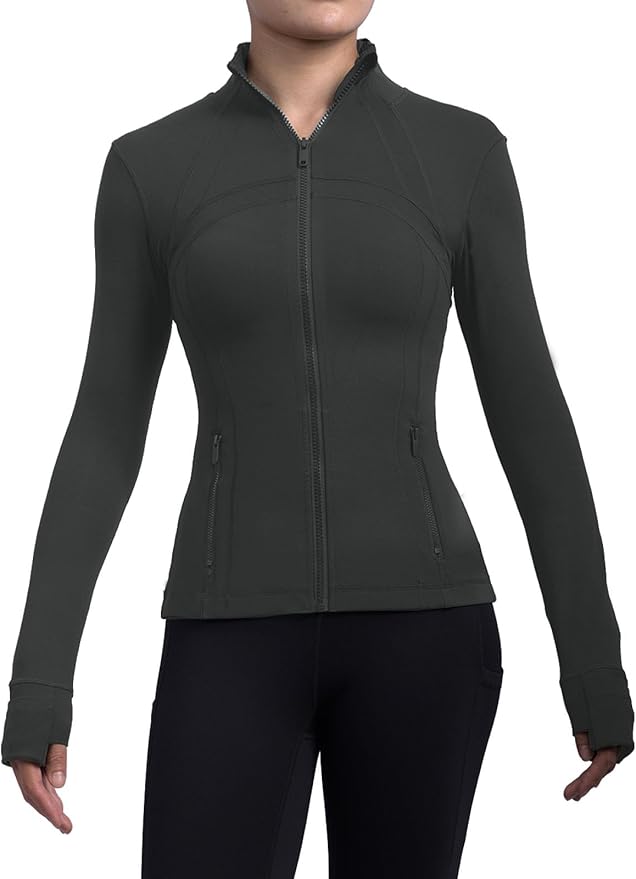 SIS QUEEN Women's Workout Jackets Slim Fit Athletic Track Tops with Pockets Thumb Holes Full Zip Up Lightweight Sportswear