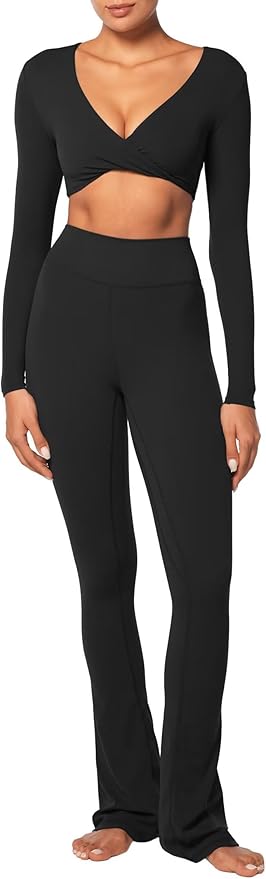 Sunzel Long Sleeve Workout Tops for Women Buttery Soft Deep V Twist Cropped Tops with Compression for Yoga Pilates Gym Outfit
