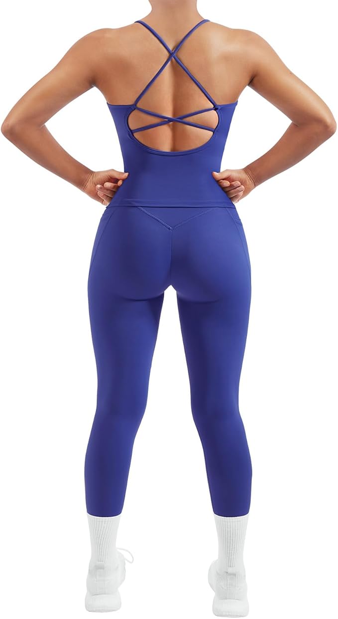 SUUKSESS Women 2 Piece Workout Sets Padded Tank Tops Tummy Control Leggings Gym Outfits