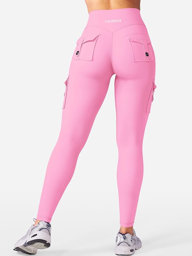 YEOREO CoreFlex Workout Cargo Leggings with Pockets for Women Hidden Scrunch Butt Lifting Leggings Gym Yoga Pants