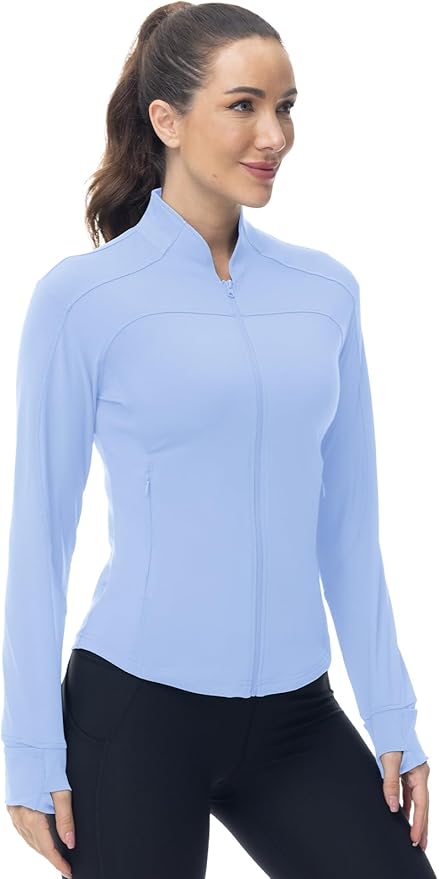Gopune Women's Workout Athletic Jacket Lightweight Zip Up Yoga Slim Fit Tops with Pockets