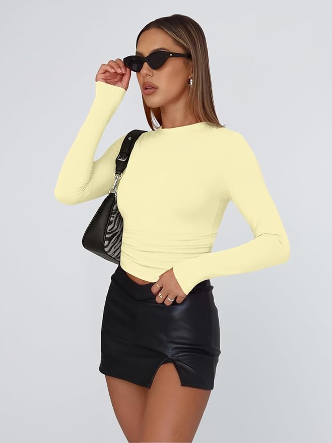 Trendy Queen Womens Long Sleeve T Shirts Fall Fashion 2026 Basic Crop Tops Going Out Outfits Y2k Clothes