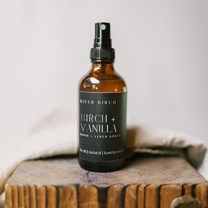 River Birch Birch + Vanilla Scented Linen and Room Spray | Home Fragrance | 4 oz Glass Amber Bottle | Luxury Signature Scent | Handmade in Texas