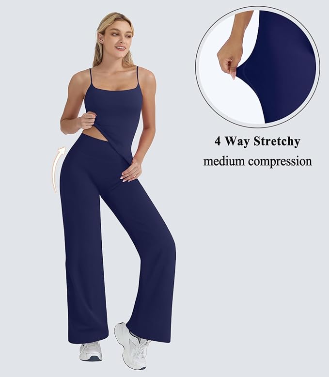 OMKAGI Workout Sets for Women Padded Tank Tops Matching Straight Leg Yoga Outfits