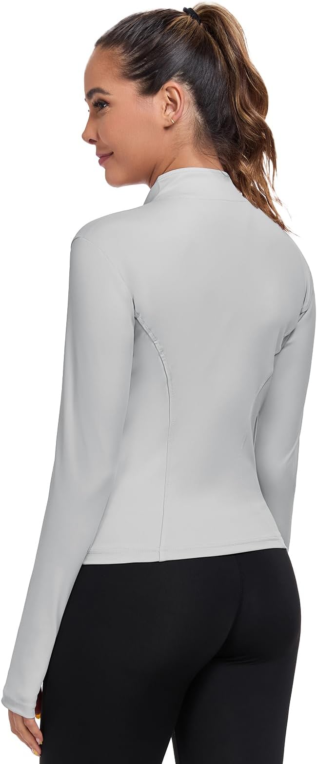 Women's Full Zip Workout Jacket Lightweight Running Slim Fit Athletic Jackets With Thumb Holes