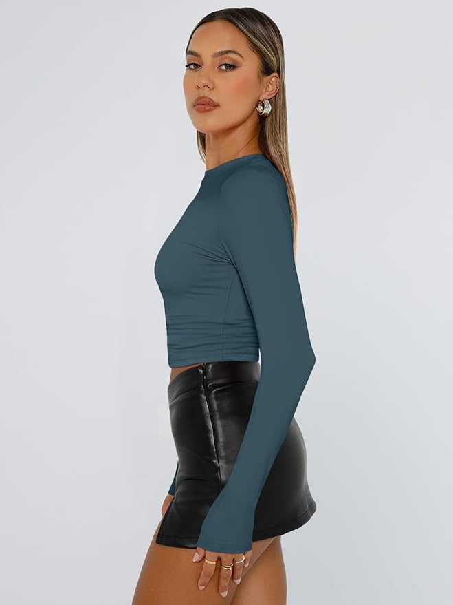 Trendy Queen Womens Long Sleeve T Shirts Fall Fashion 2026 Basic Crop Tops Going Out Outfits Y2k Clothes